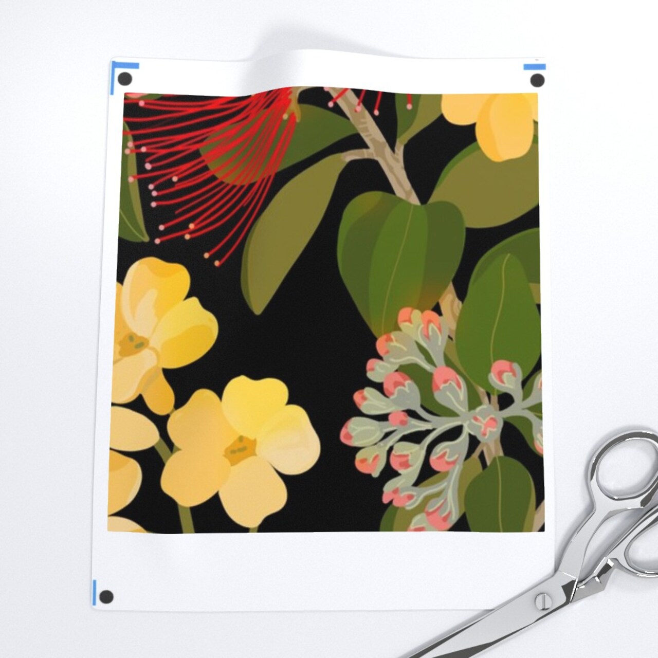 Black Floral Botanical Jungle Tropical Hawaiian Mimosa Tree Flowers Foliage Large Scale Custom Printed Fabric by Spoonflower Various Fabrics by the Yard or Fat Quarter